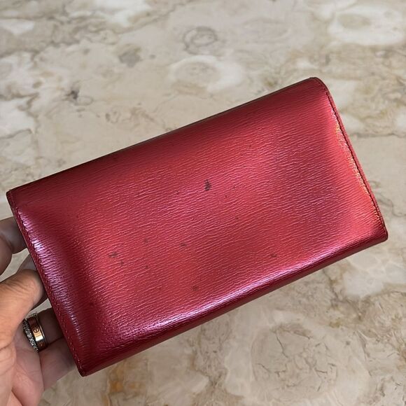 GUCCI Red Shiny Leather Interlocking G Heart Flap Long Wallet - Picture 4 of 14
